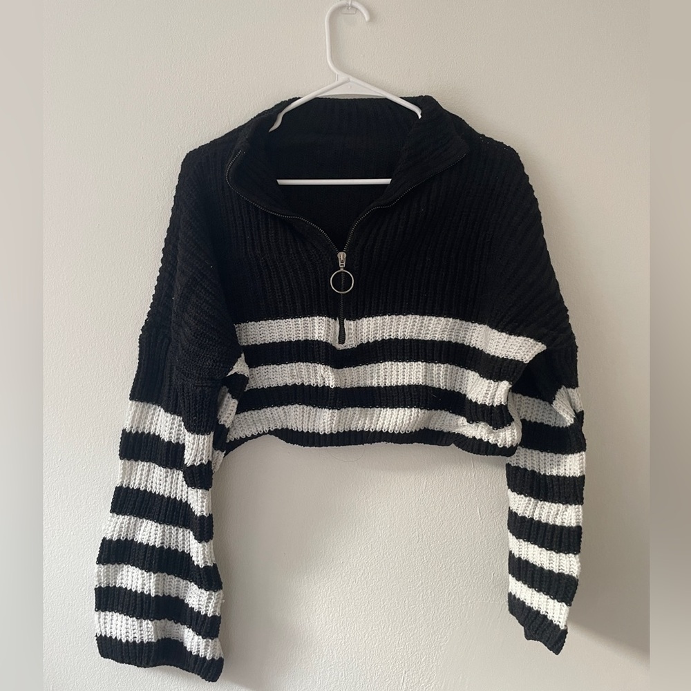 Striped Crop Quarter Zip